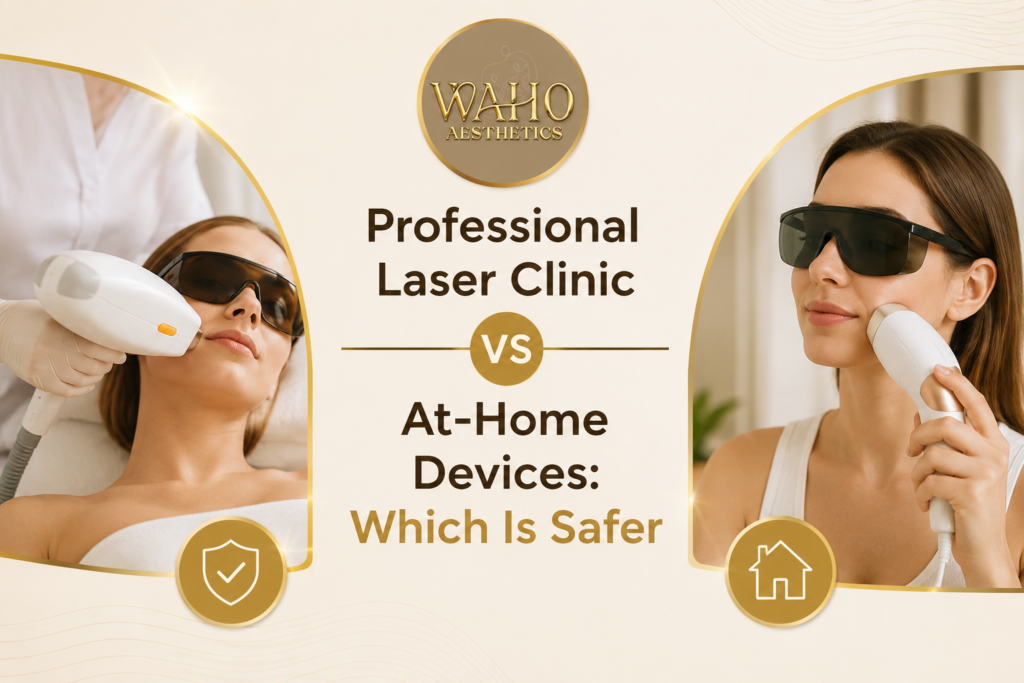 Professional laser clinic vs at-home laser device for safe skin treatment